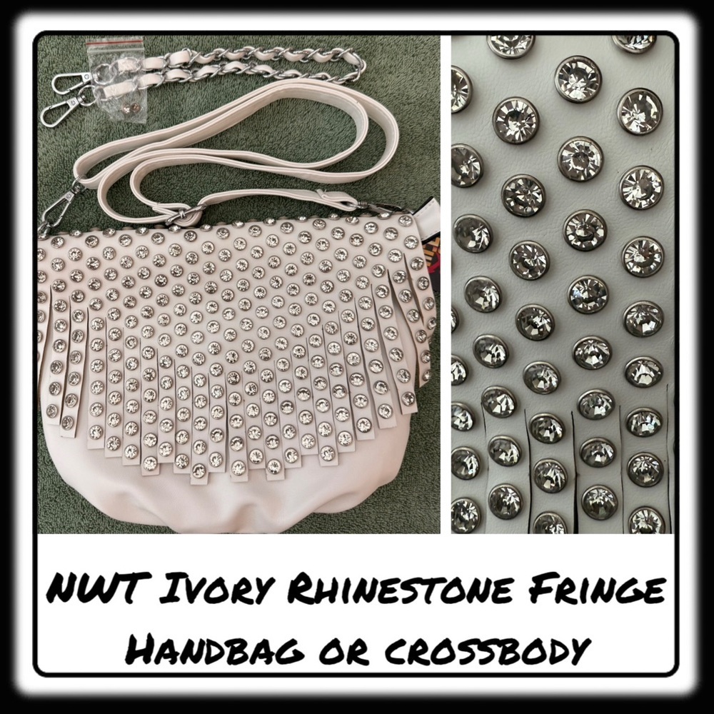 NWT Rhinestone Fringe Ivory/white shoulder or Crossbody purse